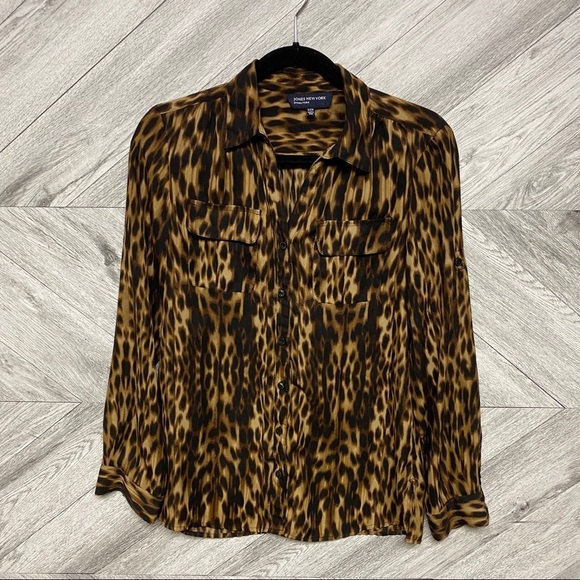 Jones NY Signature | Leopard Button Down Blouse Sm - Picture 1 of 5